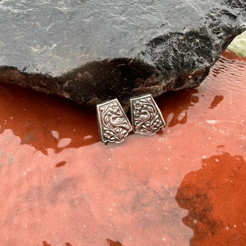 Peacock Engraved Silver Stud