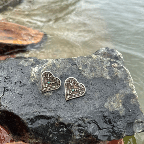 Tribal Turquoise Heart Shape Stud