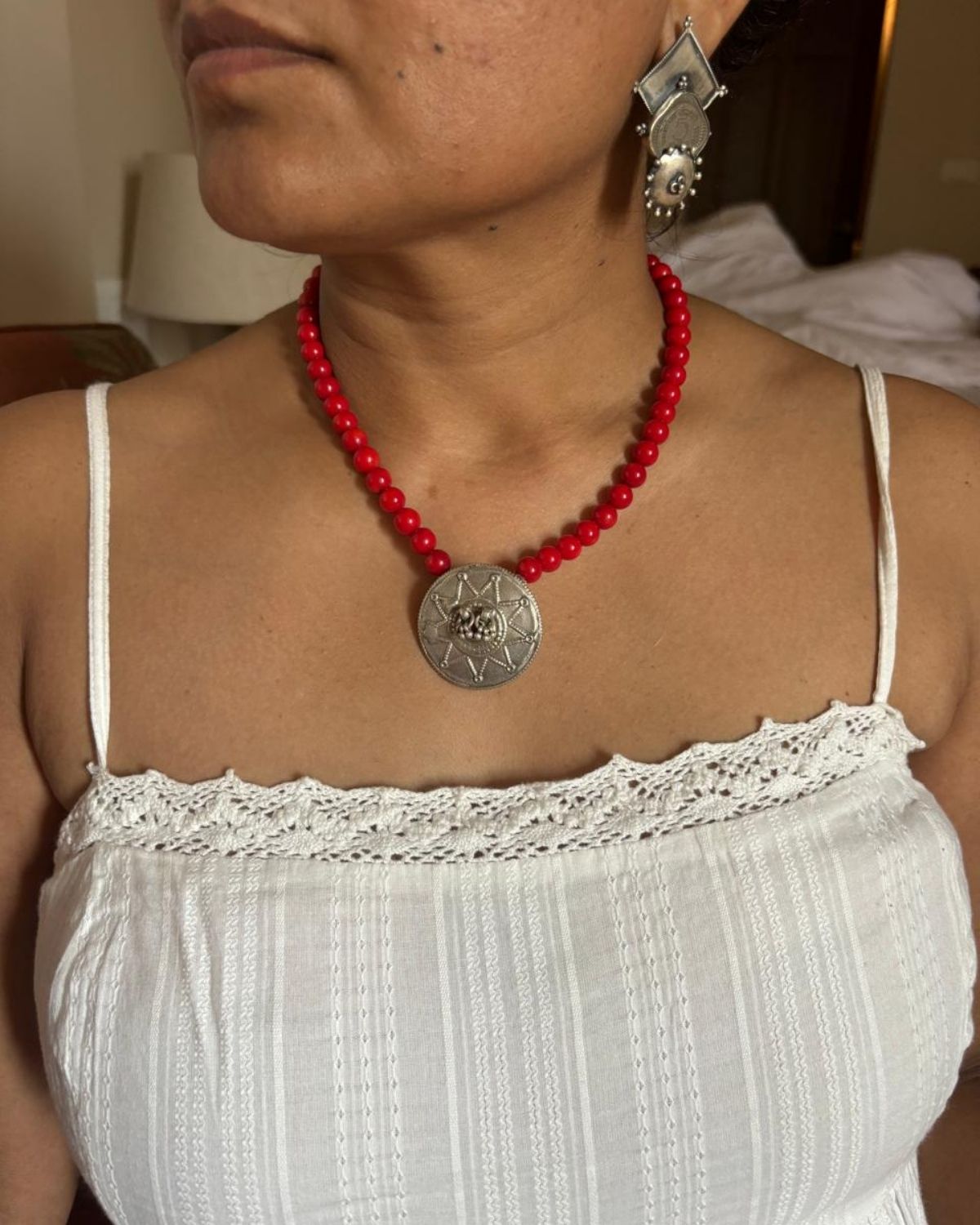 Red Coral Silver Necklace