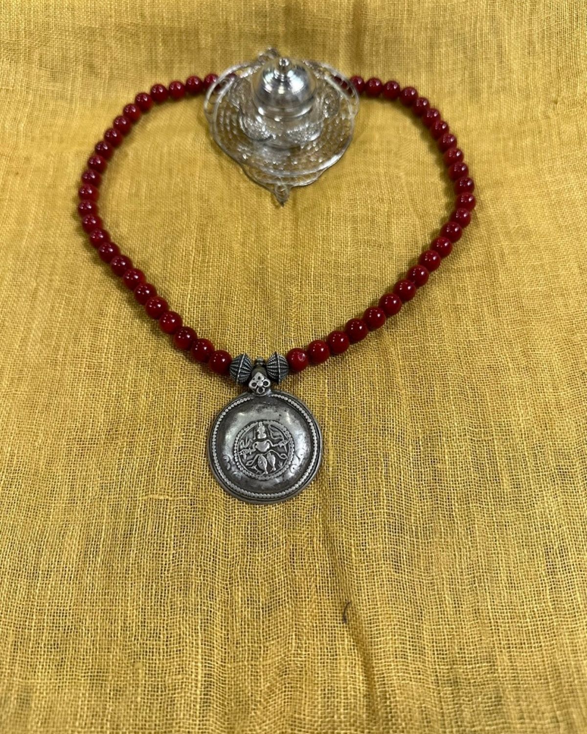 Coral Tribal Maa Durga Pendant Necklace