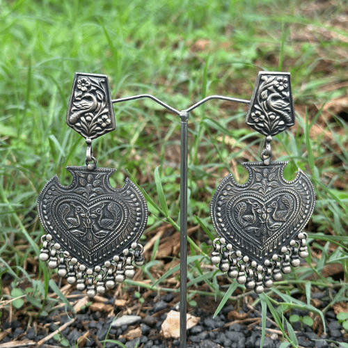 Traditional peacock motif silver Jhumka