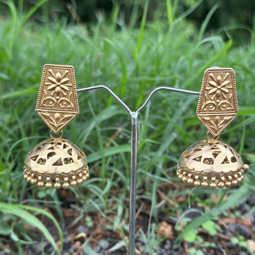 Gold Polish Silver Jaal Jhumka