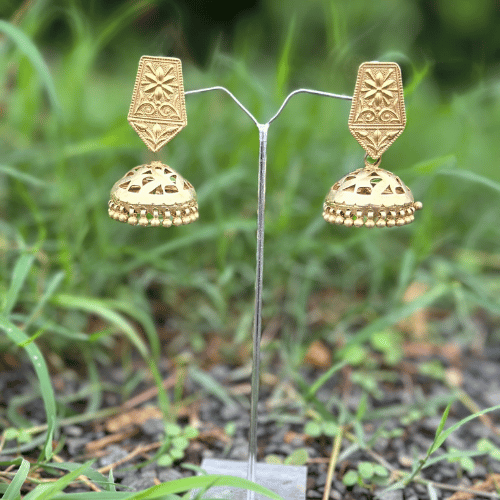 Gold Polish Silver Jaal Jhumka