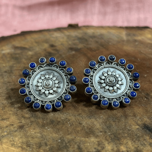 Blue lapiz stone Silver Floral Stud