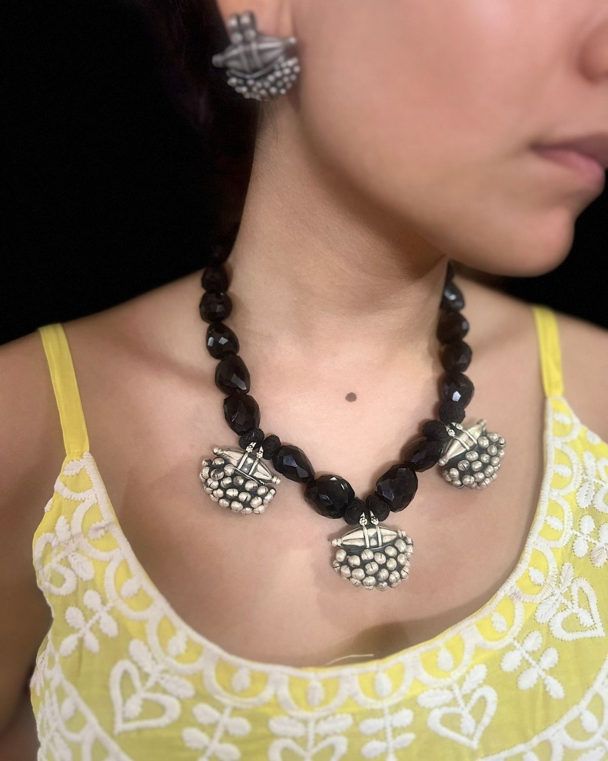 Black Onyx Stone with Ghungroo Necklace