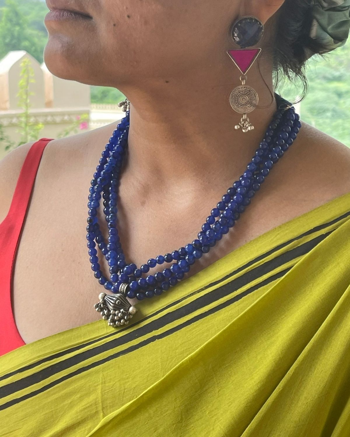 Blue Stone with Silver Tabiz Pendant Necklace