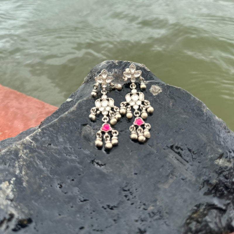kundan white and pink Ear Ring