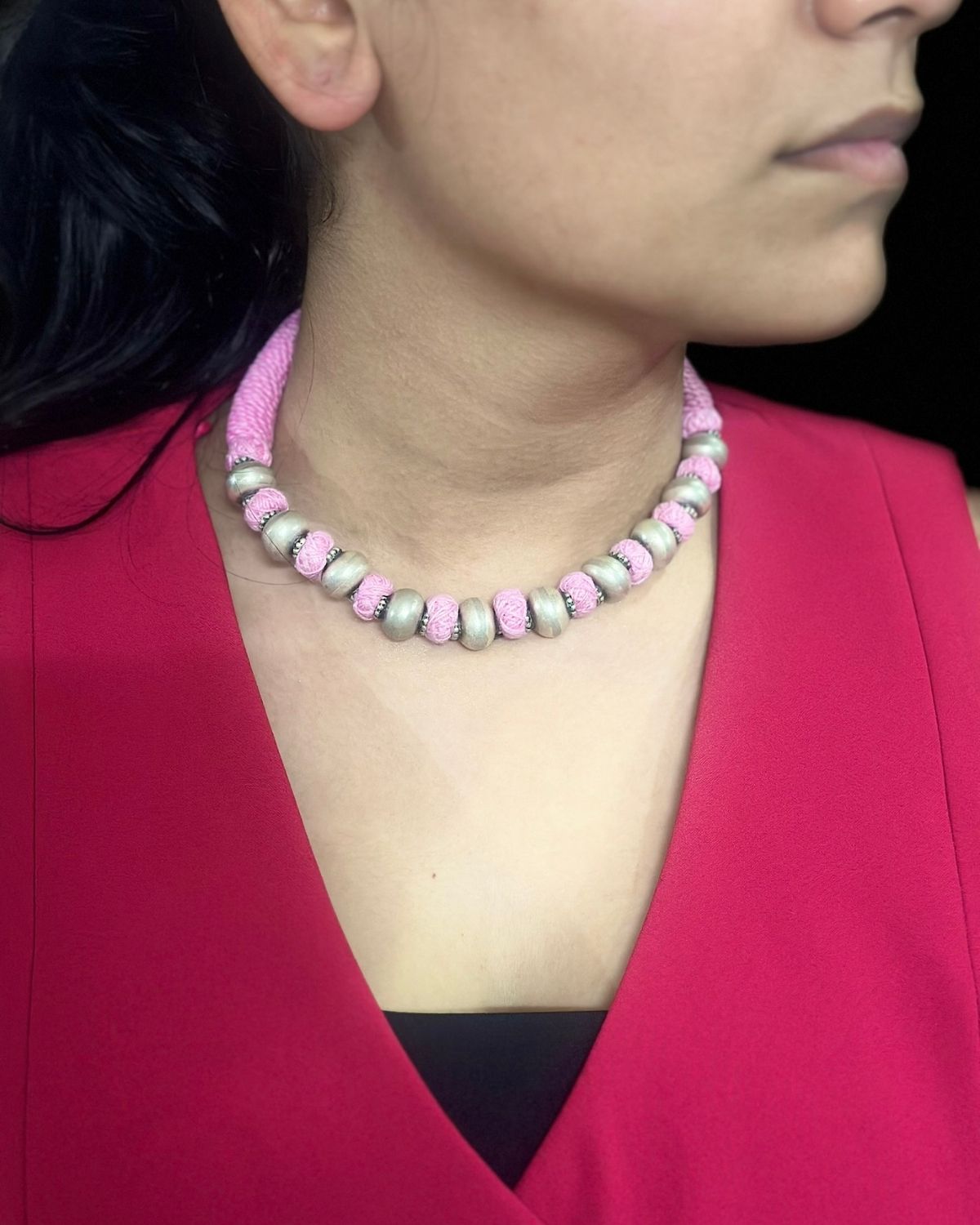 Silver Balls in Pink Thread