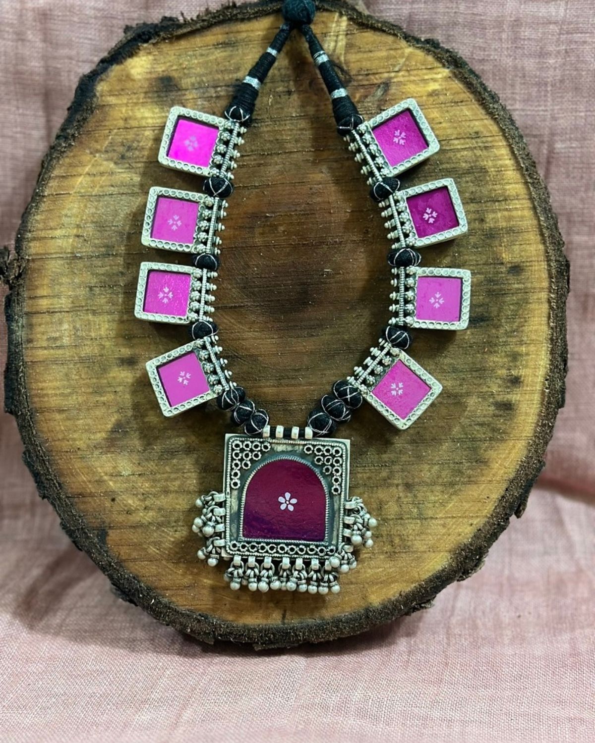 Pink Mirror Painting Necklace