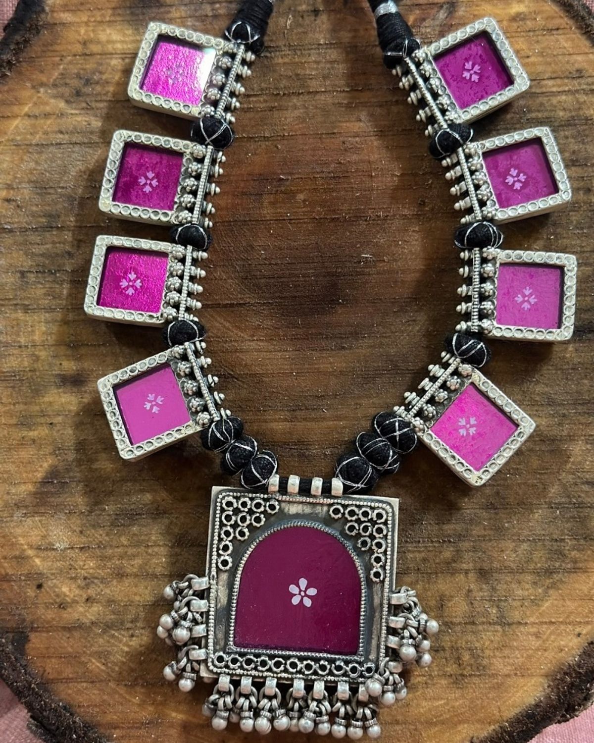 Pink Mirror Painting Necklace