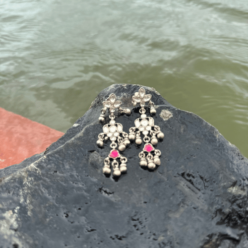 kundan white and pink Ear Ring
