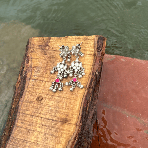 kundan white and pink Ear Ring