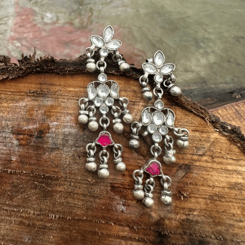 kundan white and pink Ear Ring