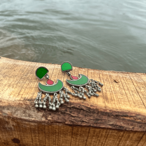 Red and Green Mirror Chand Dangler