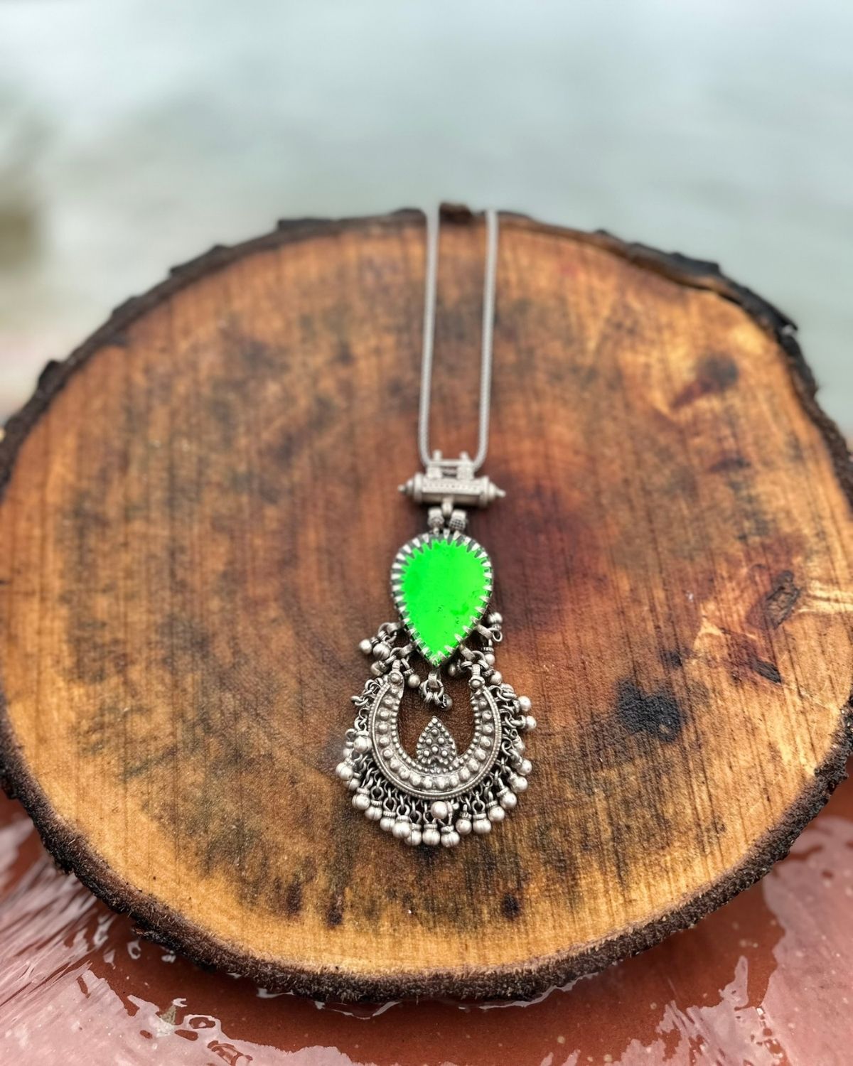 Afgani Long Chain with Green Mirror Motif