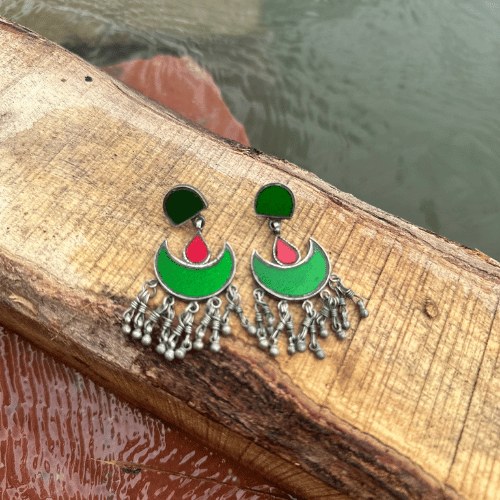 Red and Green Mirror Chand Dangler