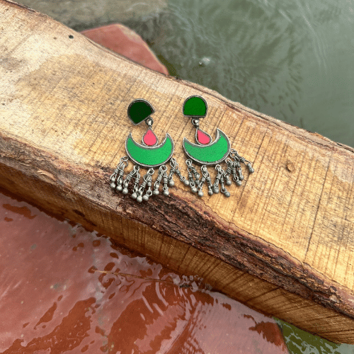 Red and Green Mirror Chand Dangler