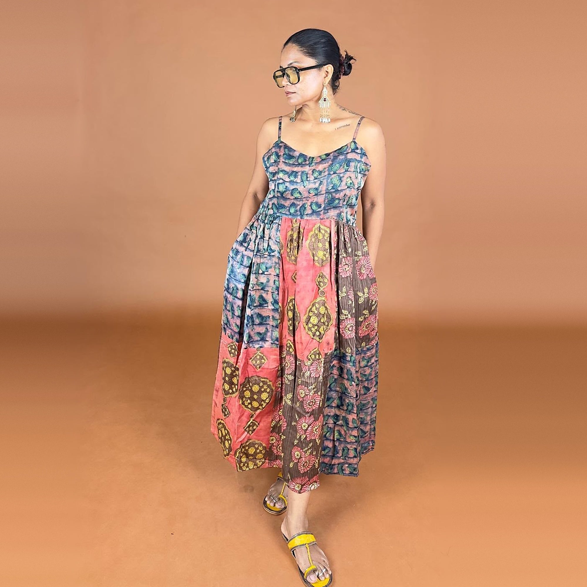 Bagru Hand Printed Patch Detailed Dress