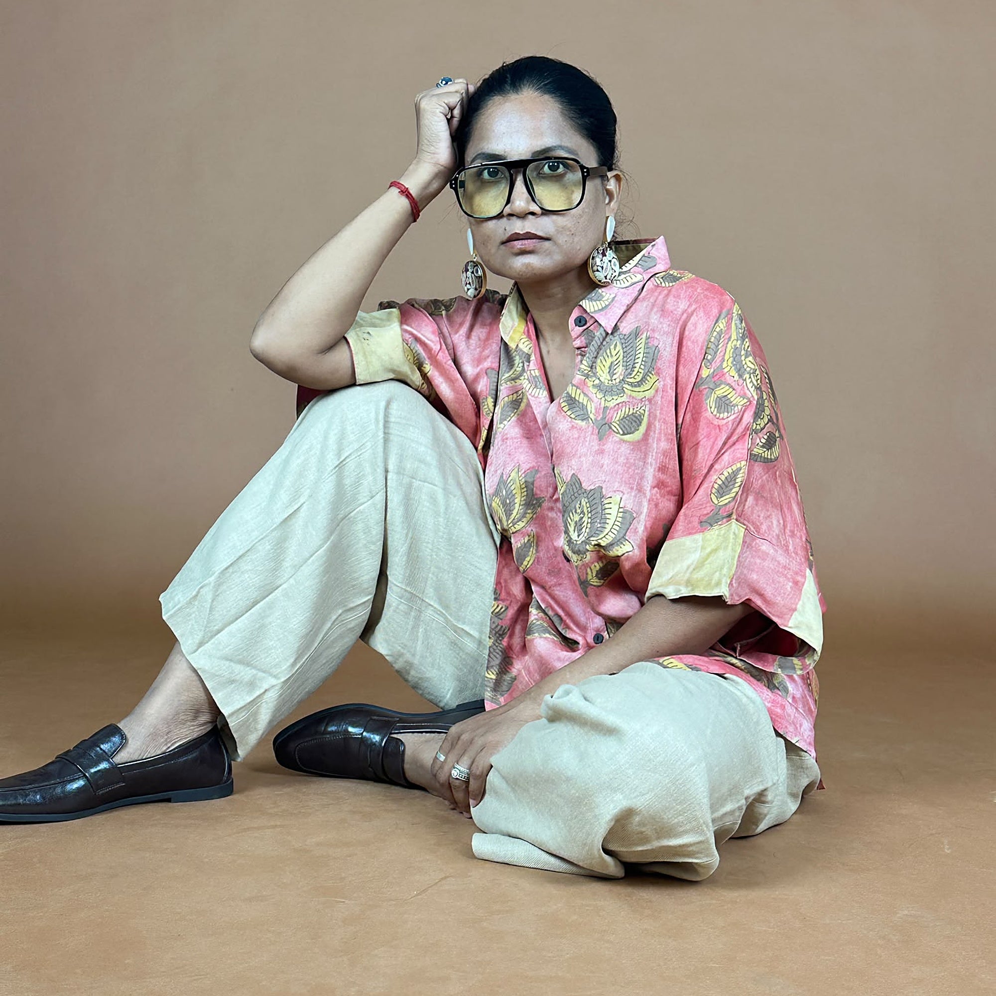 Bagru Pink Motif Modal Silk Shirt