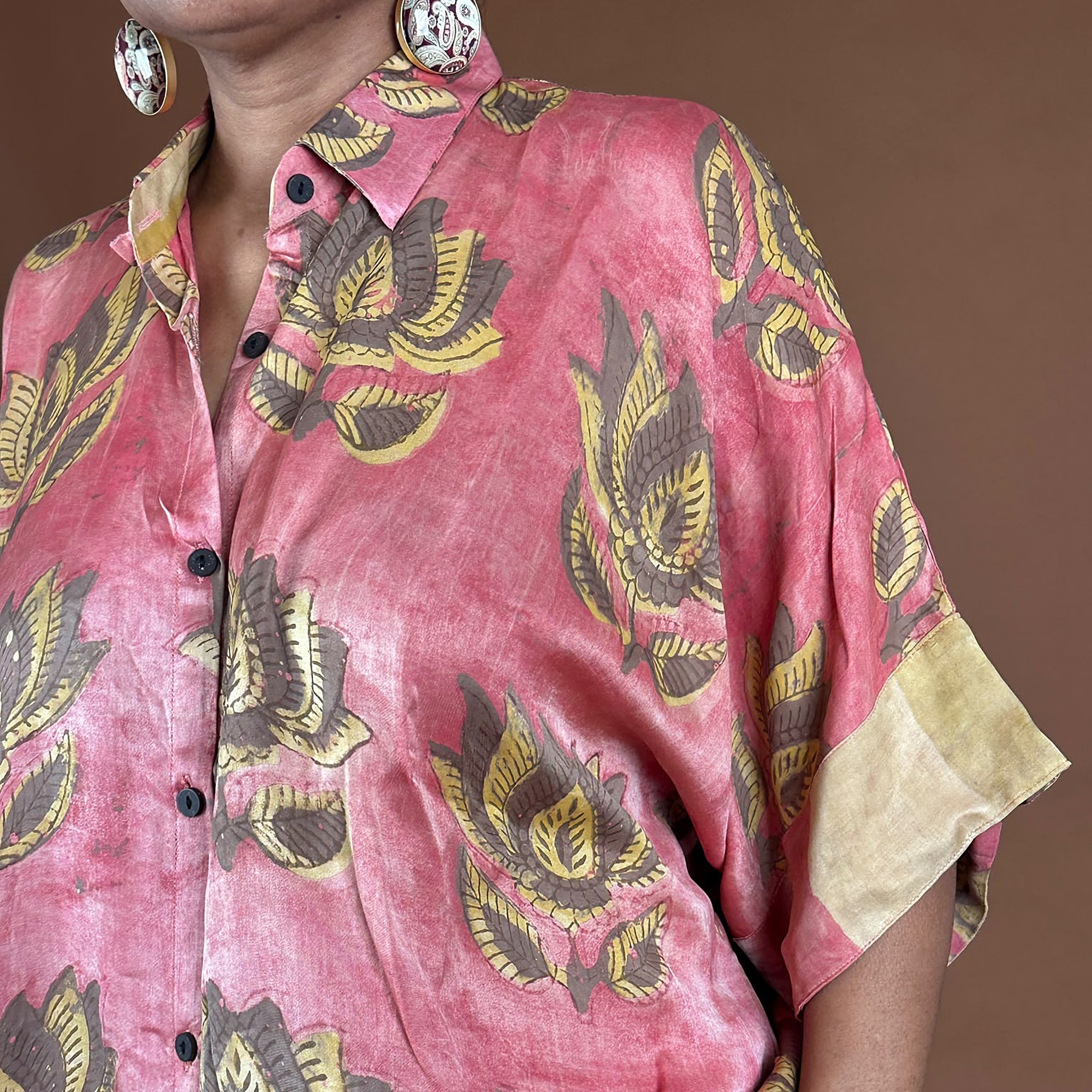 Bagru Pink Motif Modal Silk Shirt