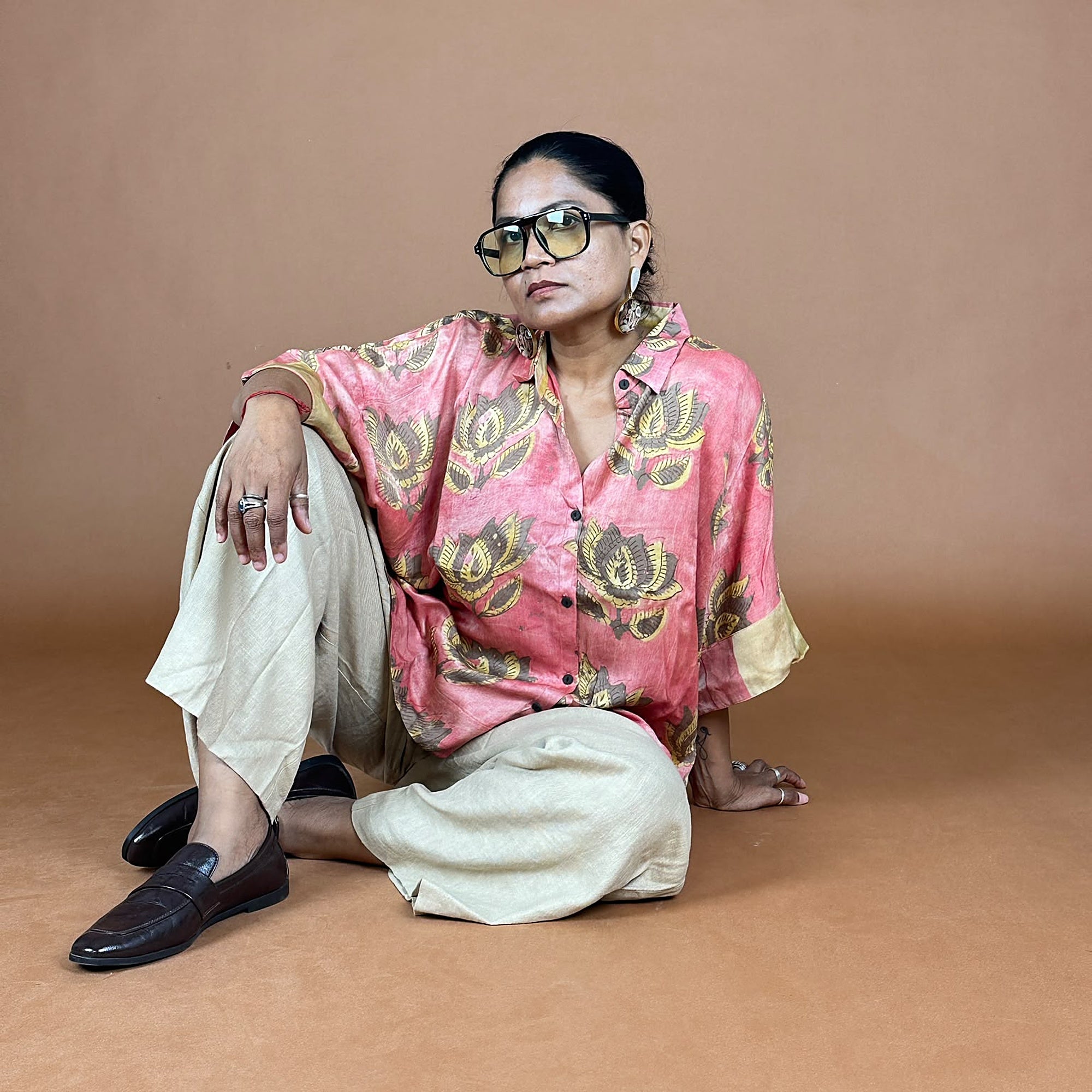 Bagru Pink Motif Modal Silk Shirt