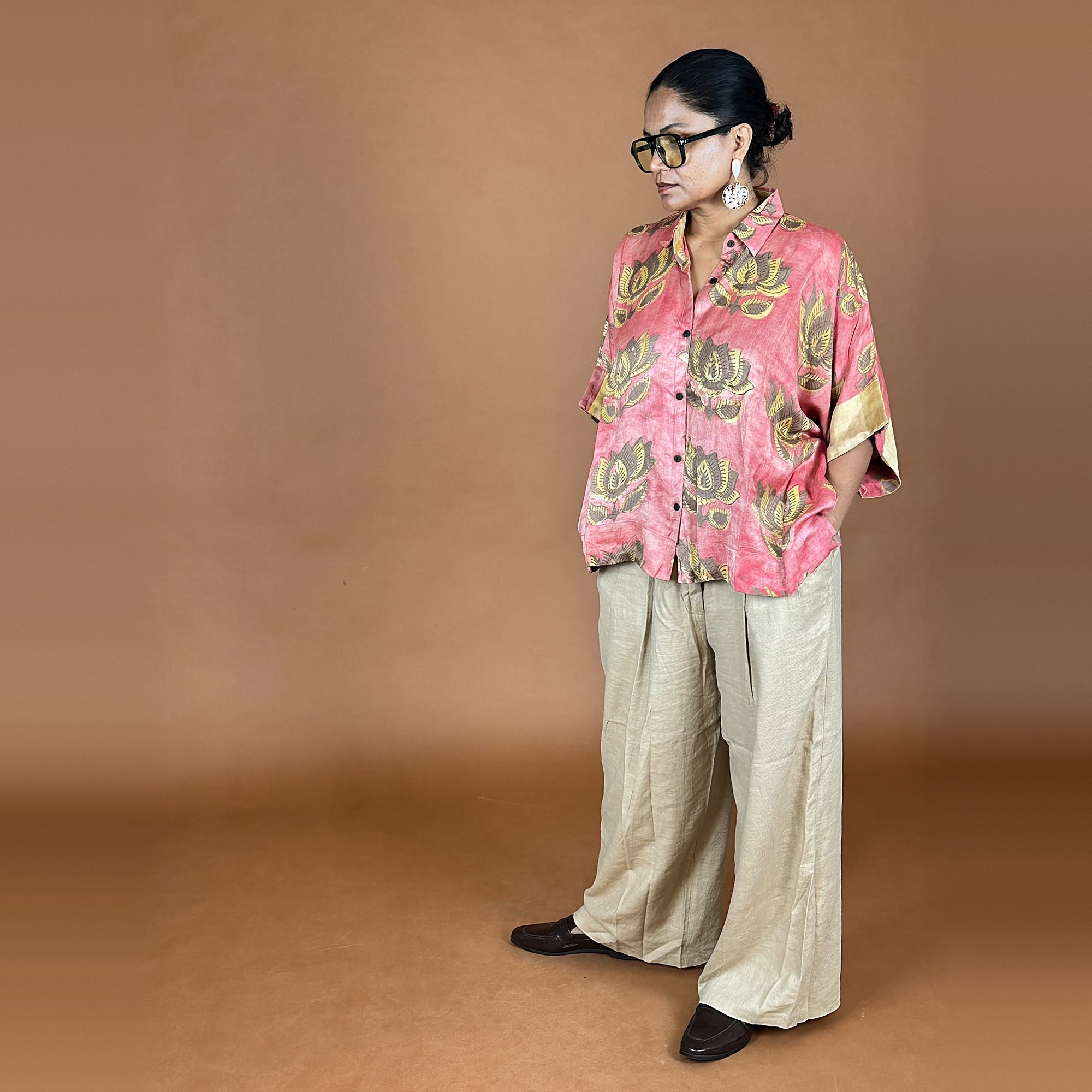 Bagru Pink Motif Modal Silk Shirt