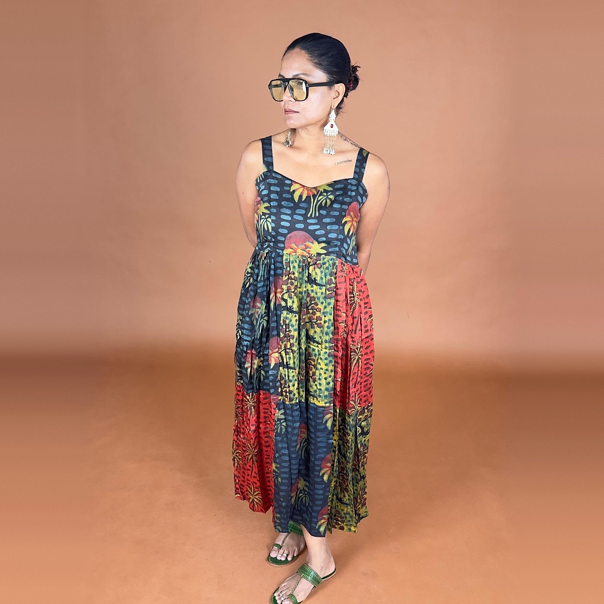 Bagru Multicolour Handprinted Modal Silk Dress
