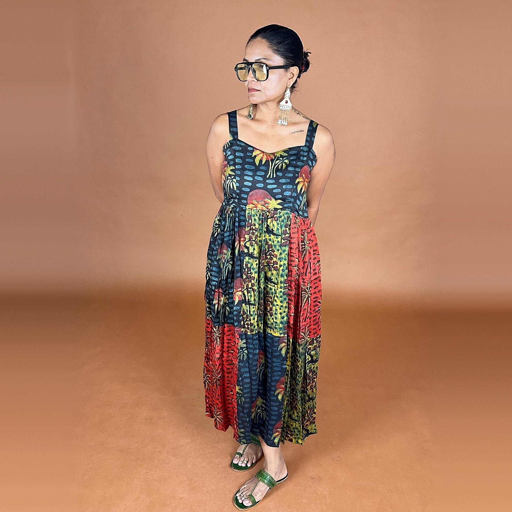 Bagru Multicolour Handprinted Modal Silk Dress