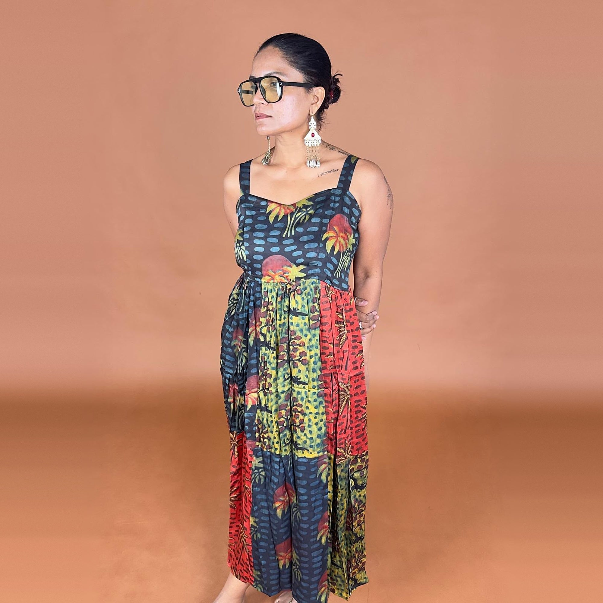 Bagru Multicolour Handprinted Modal Silk Dress