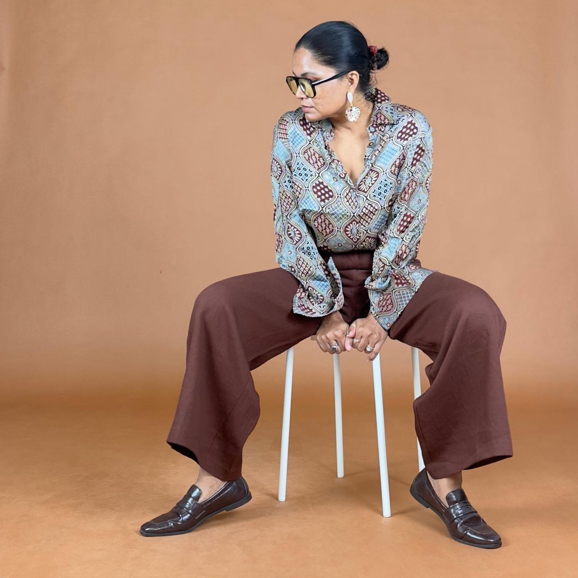 Blue Ajrakh Modal Silk Shirt