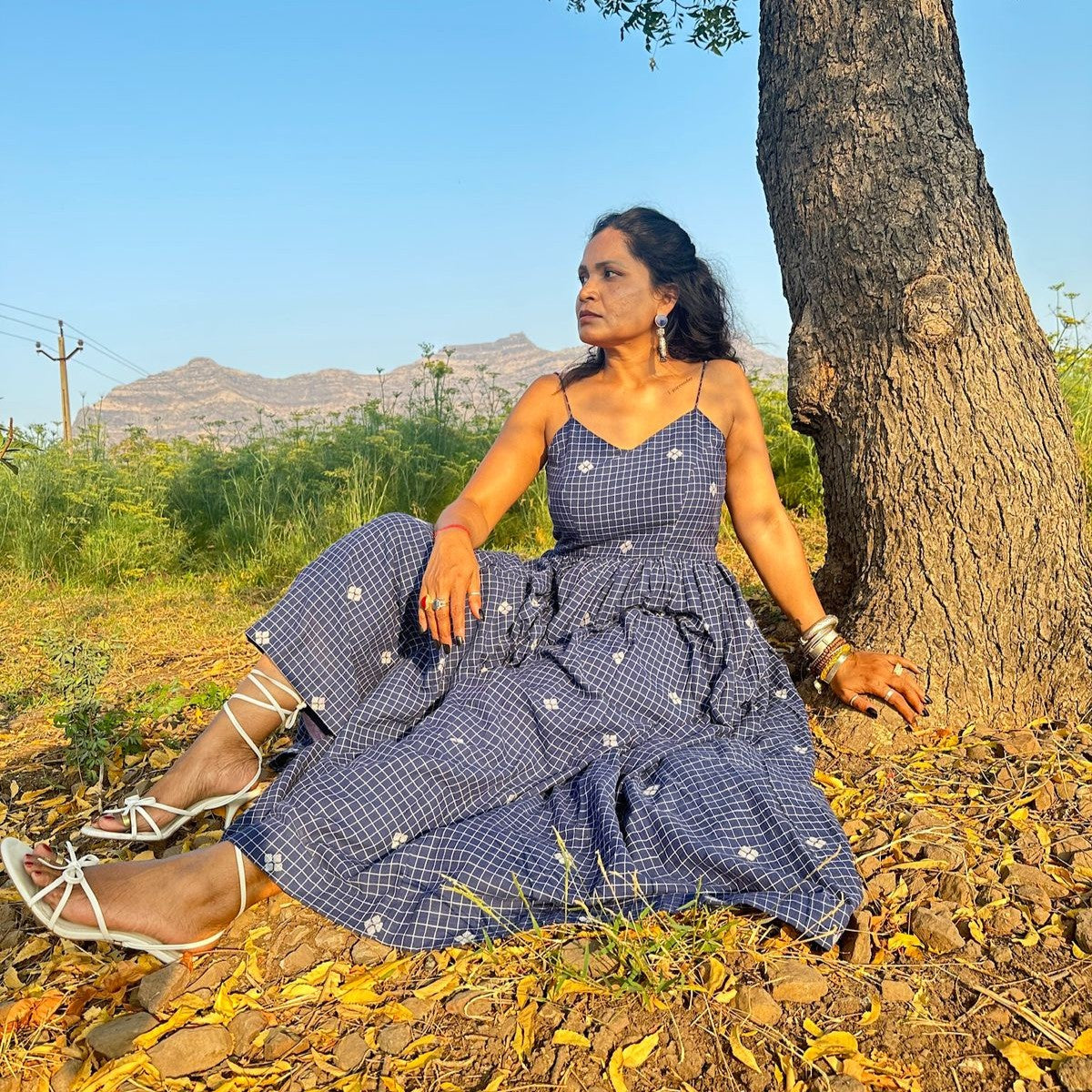 Blue Checks Handloom Jamdani Dress