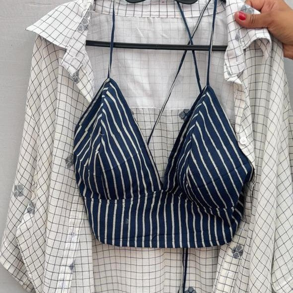 Blue Motif & White Handloom Jamdani Shirt
