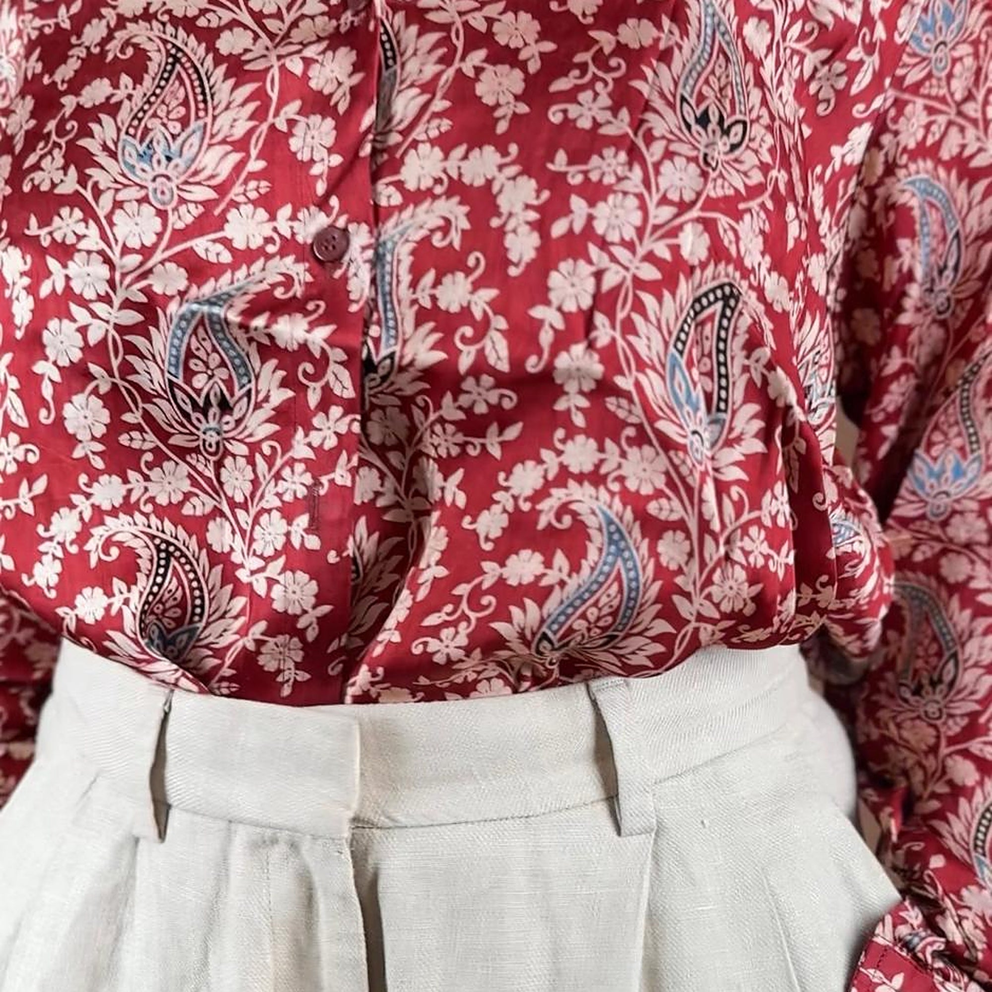 Red Ajrakh Modal Silk Shirt