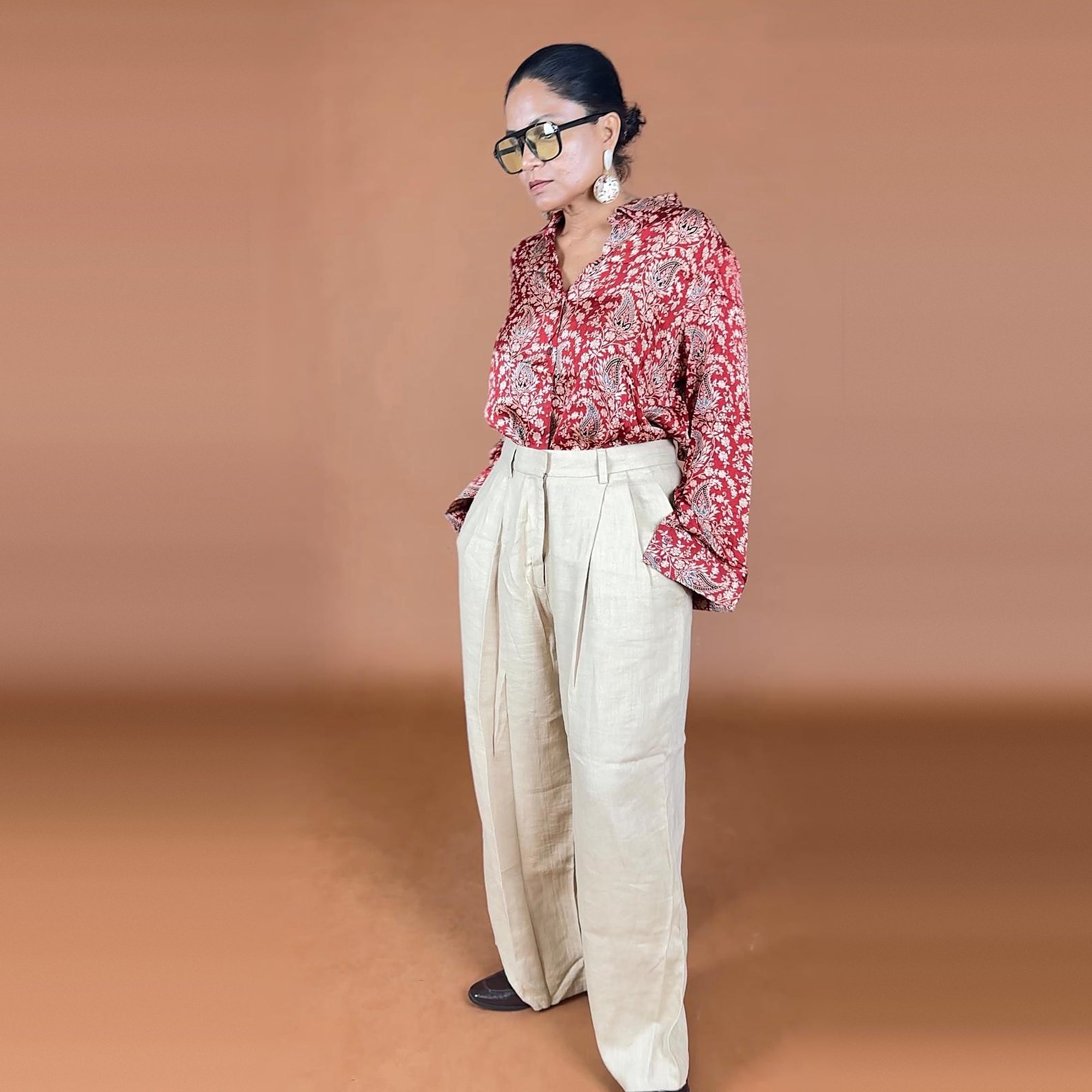 Red Ajrakh Modal Silk Shirt