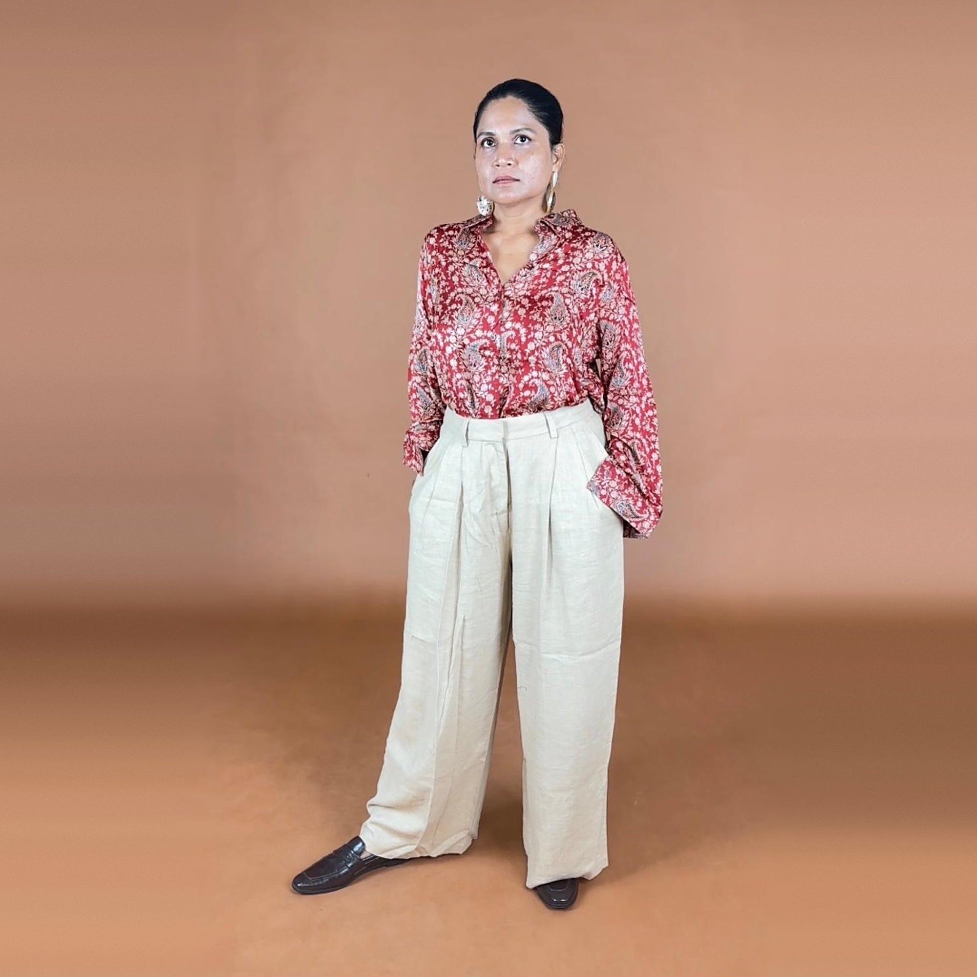 Red Ajrakh Modal Silk Shirt