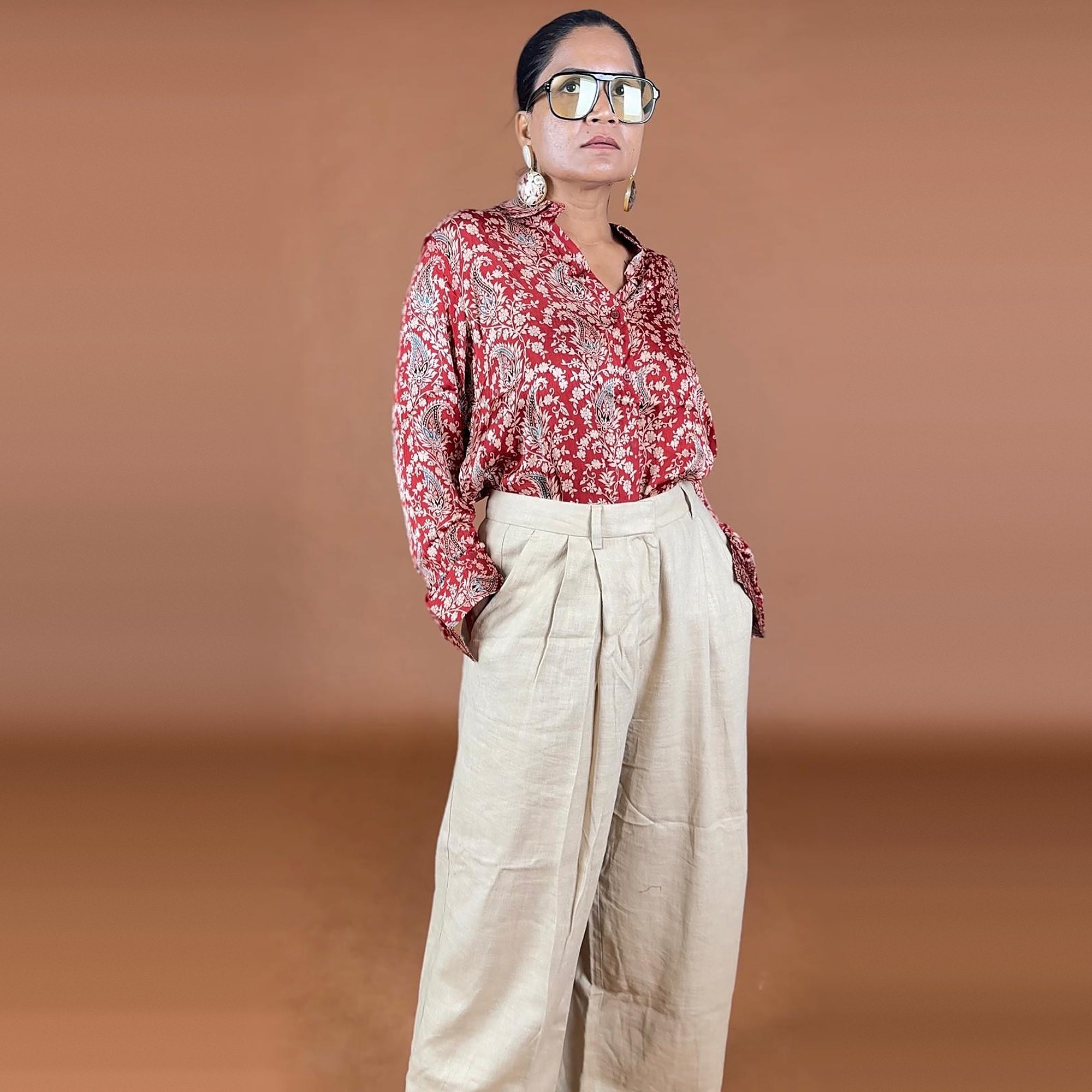 Red Ajrakh Modal Silk Shirt
