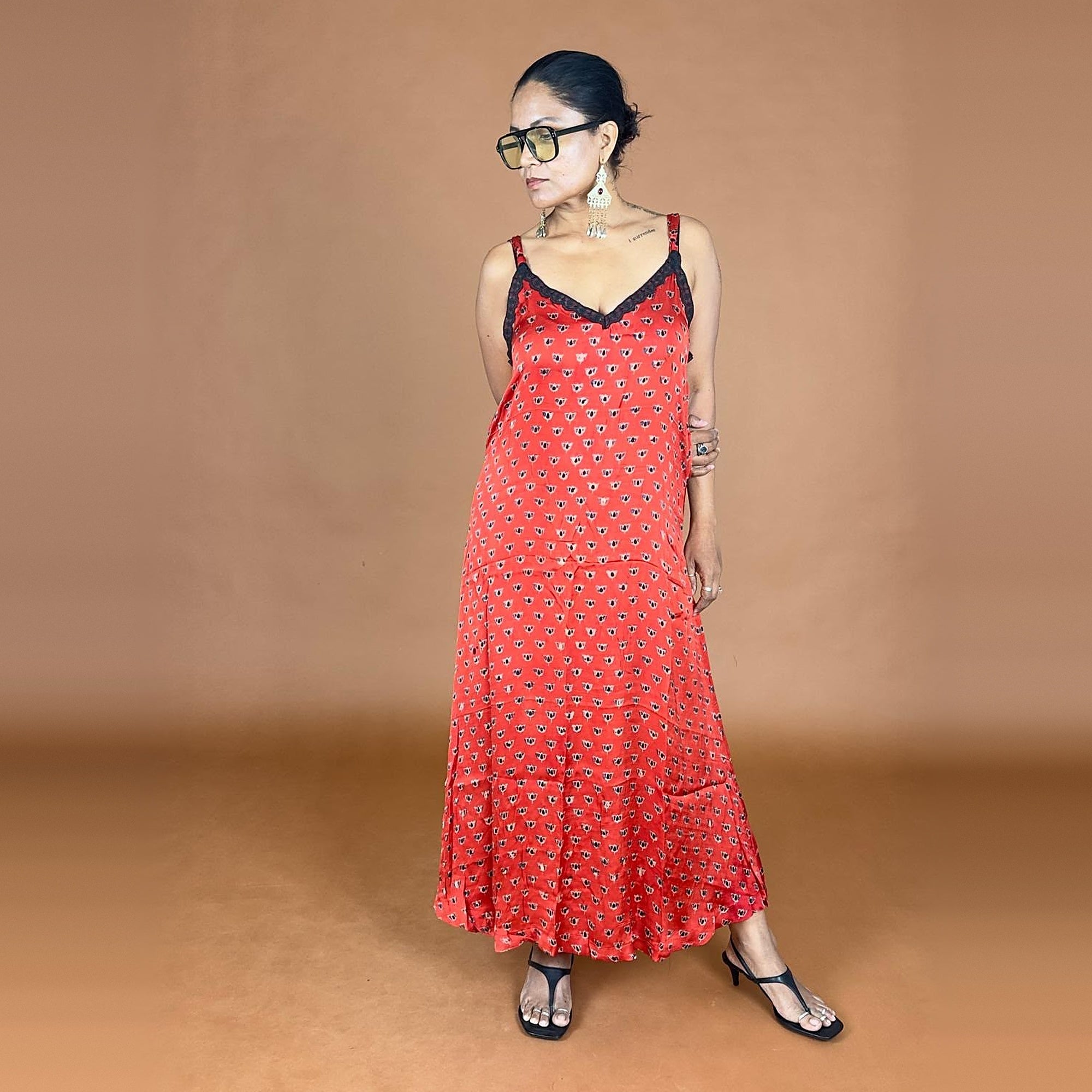 Red Ajrakh Modal Silk Dress