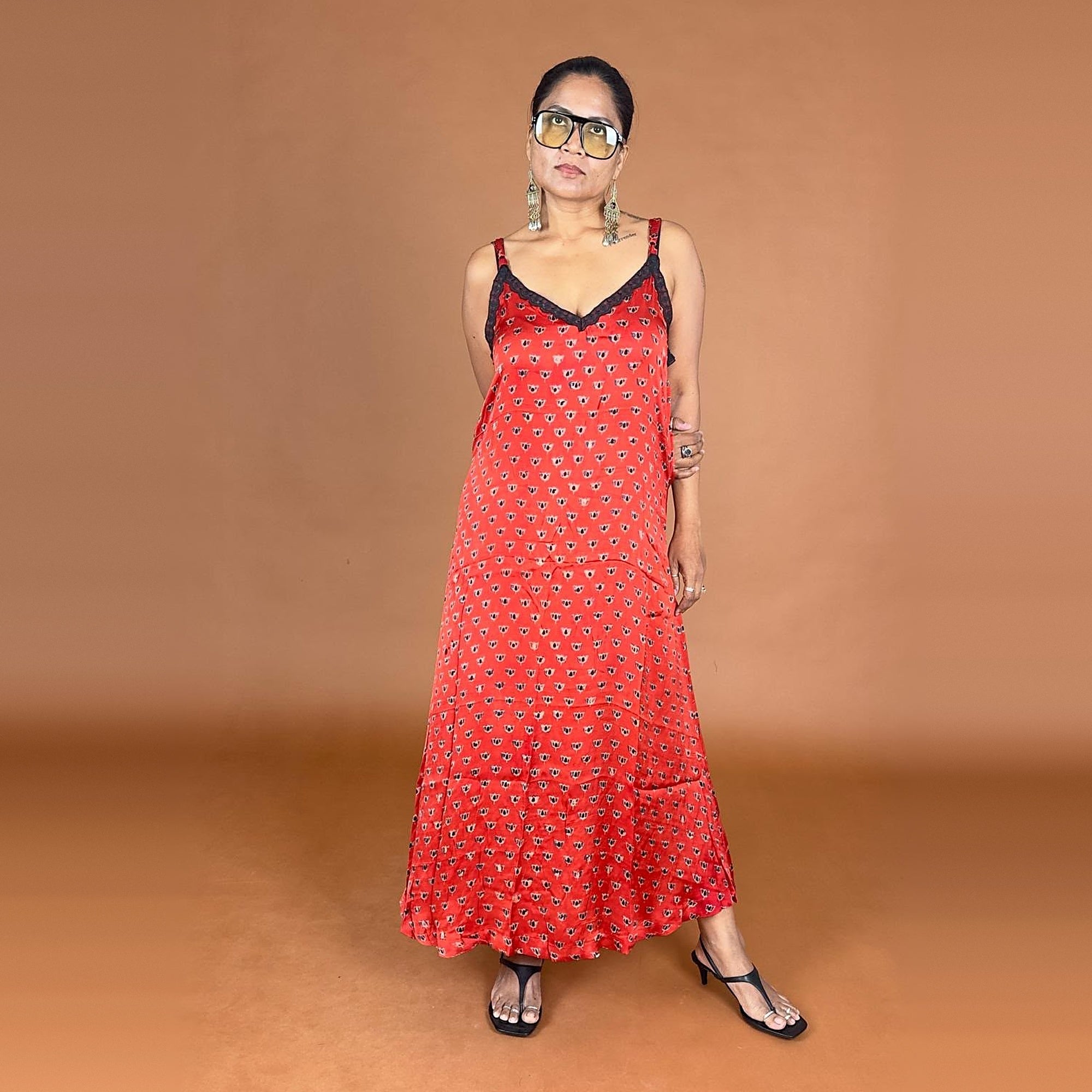 Red Ajrakh Modal Silk Dress