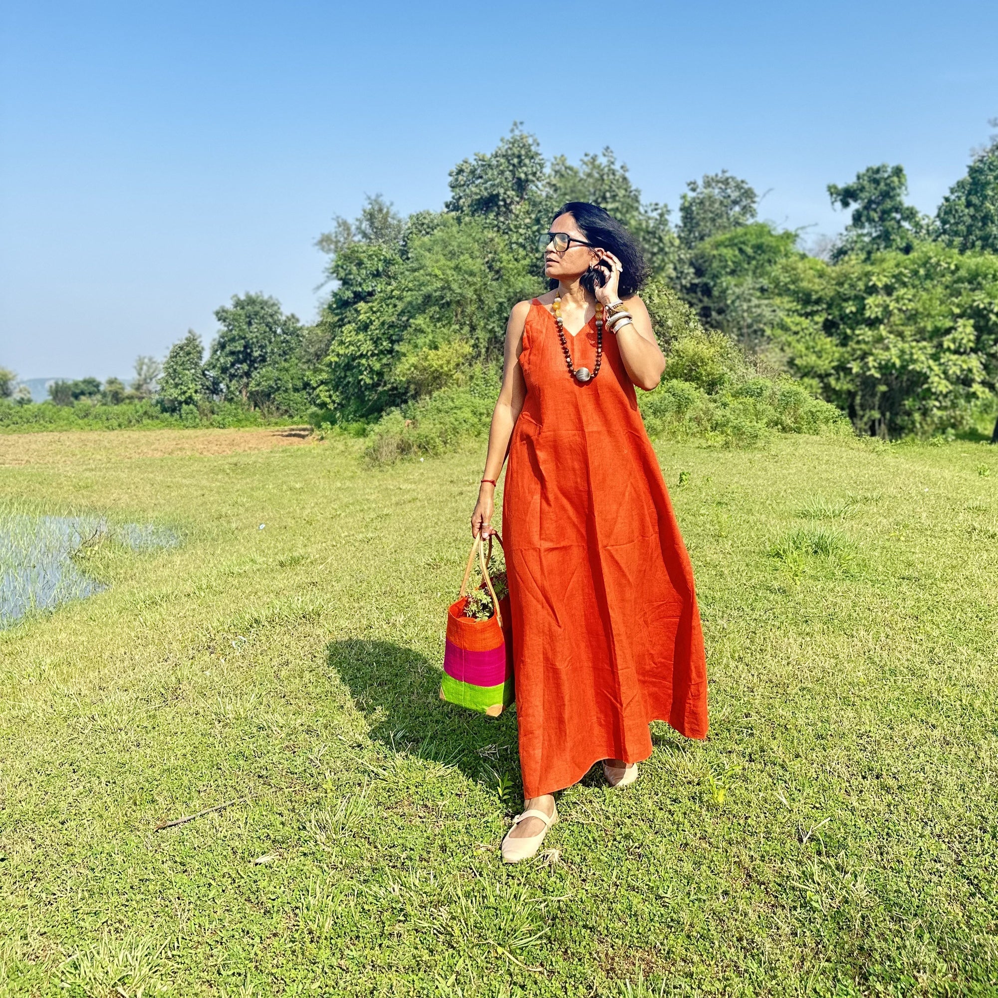 Rustic Orange Linen Dress