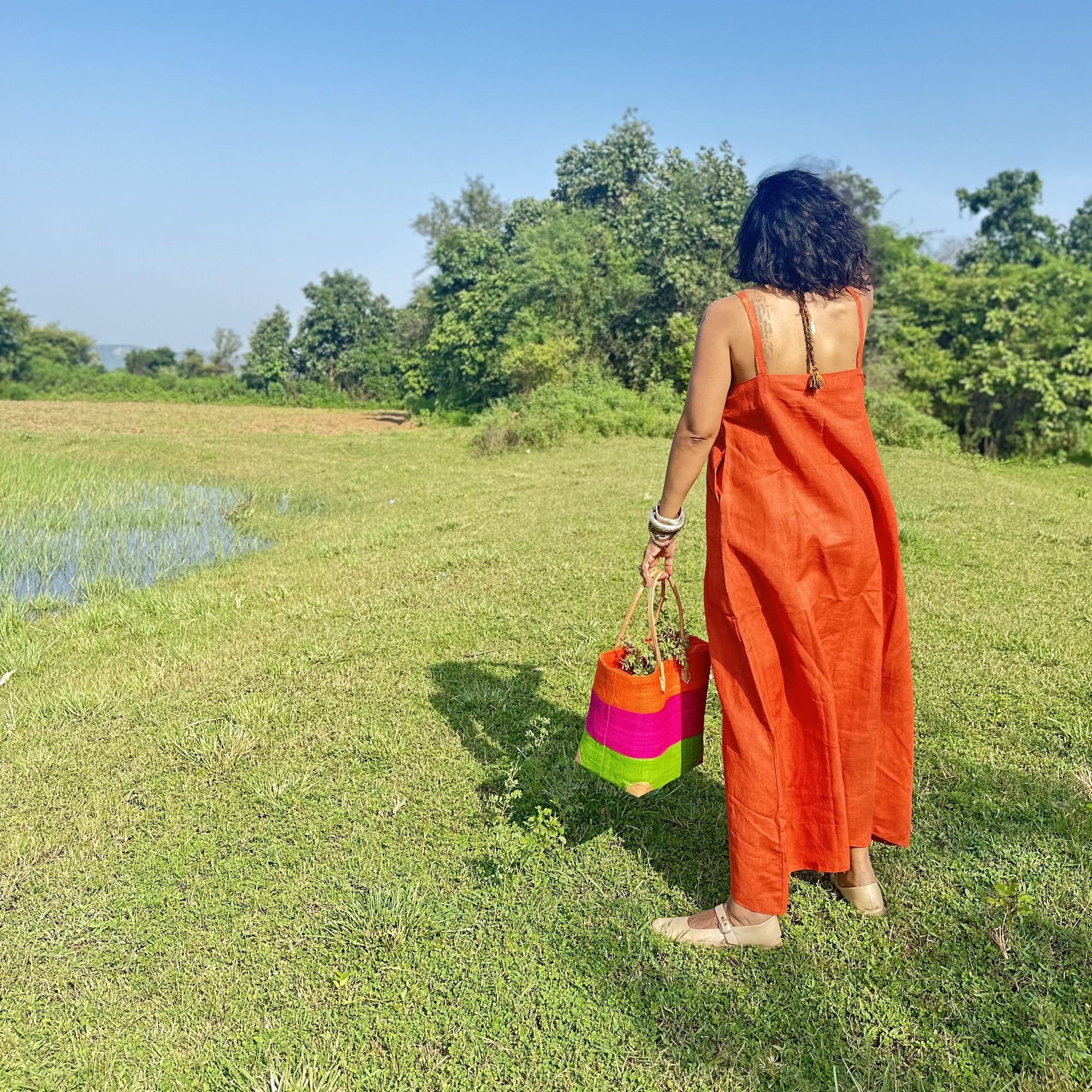 Rustic Orange Linen Dress