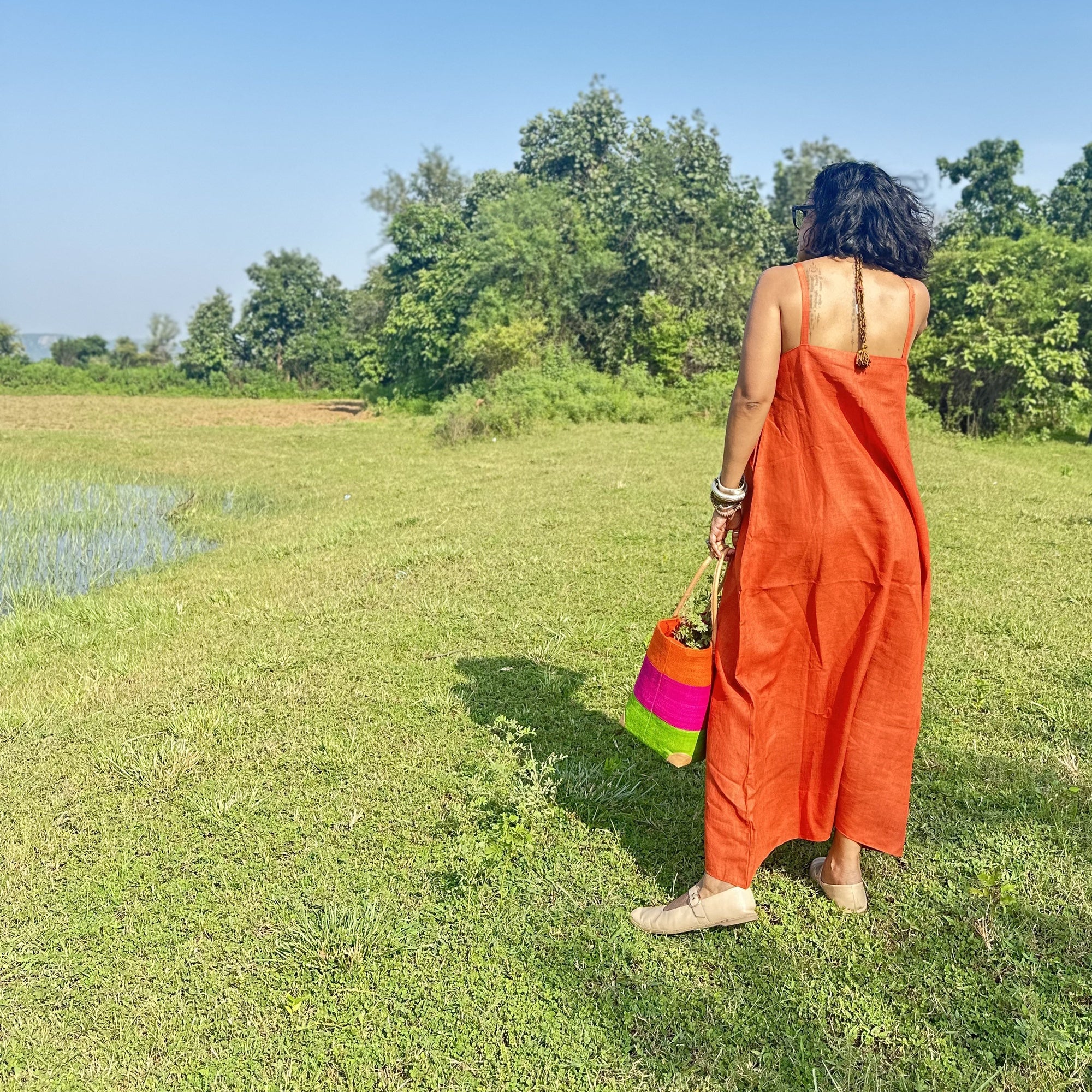 Rustic Orange Linen Dress