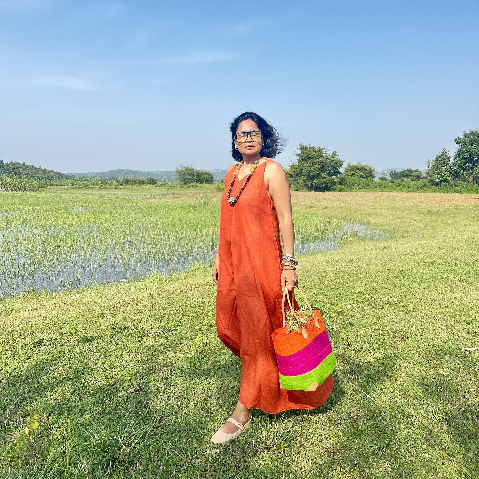 Rustic Orange Linen Dress