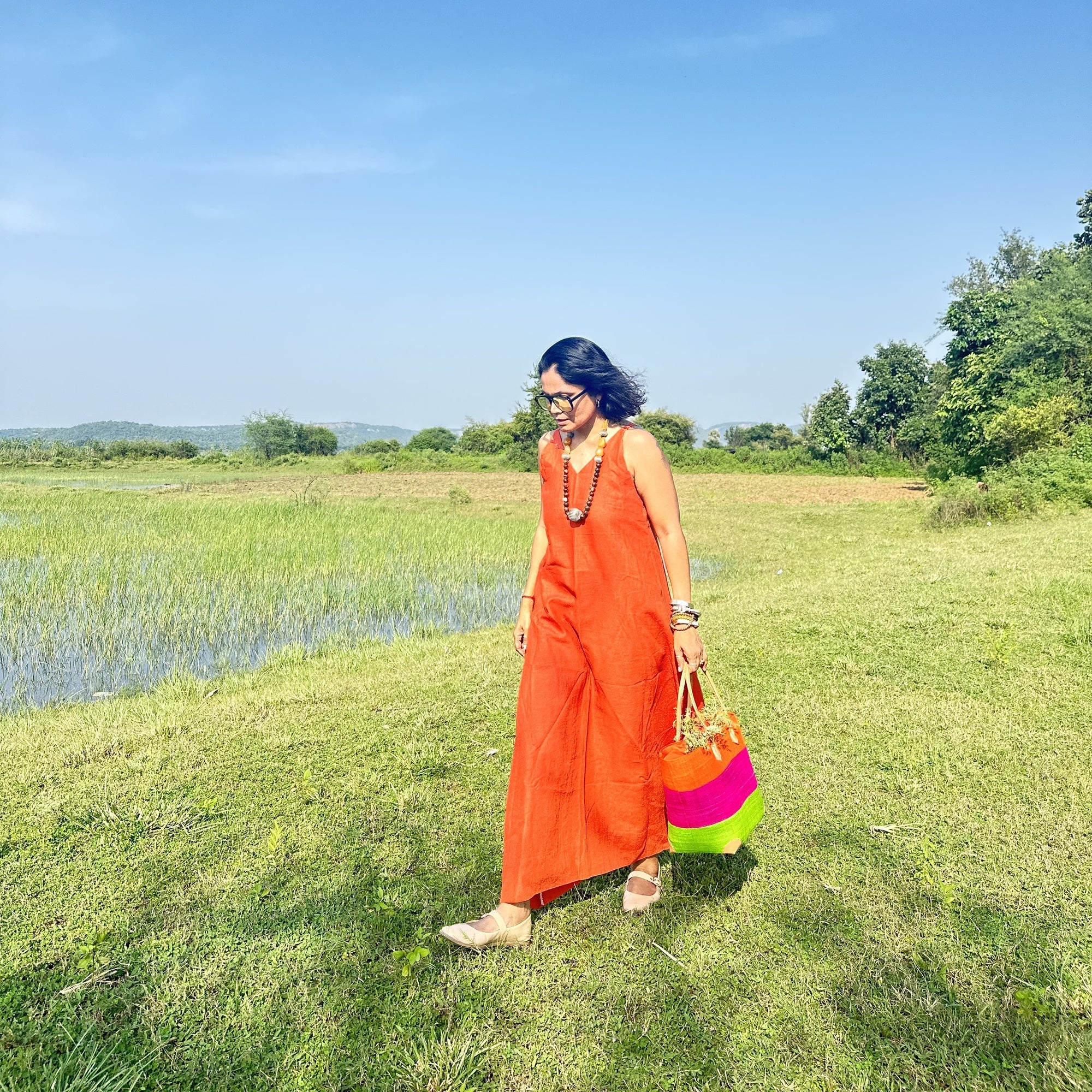 Rustic Orange Linen Dress