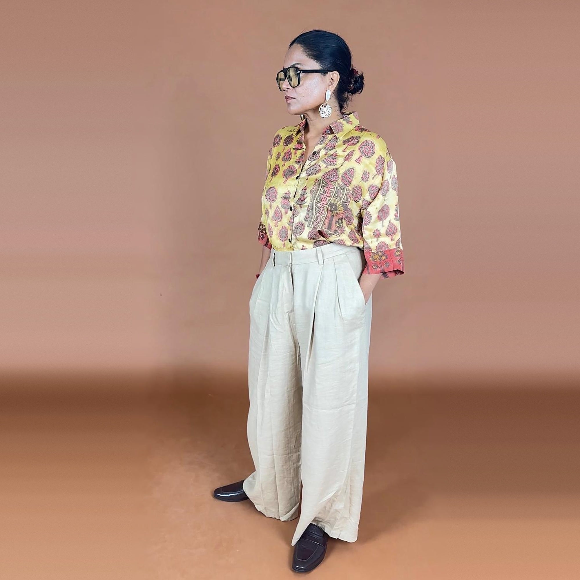 Rustic Pink Bagru Hand Printed Modal Silk Shirt