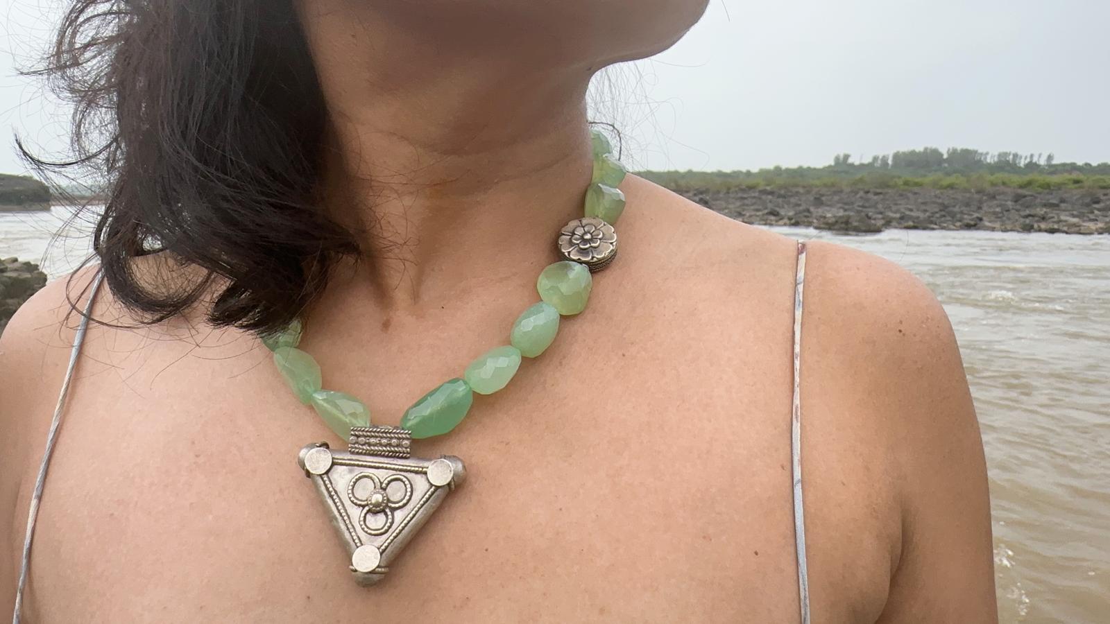 Aventurine Vintage Silver Necklace