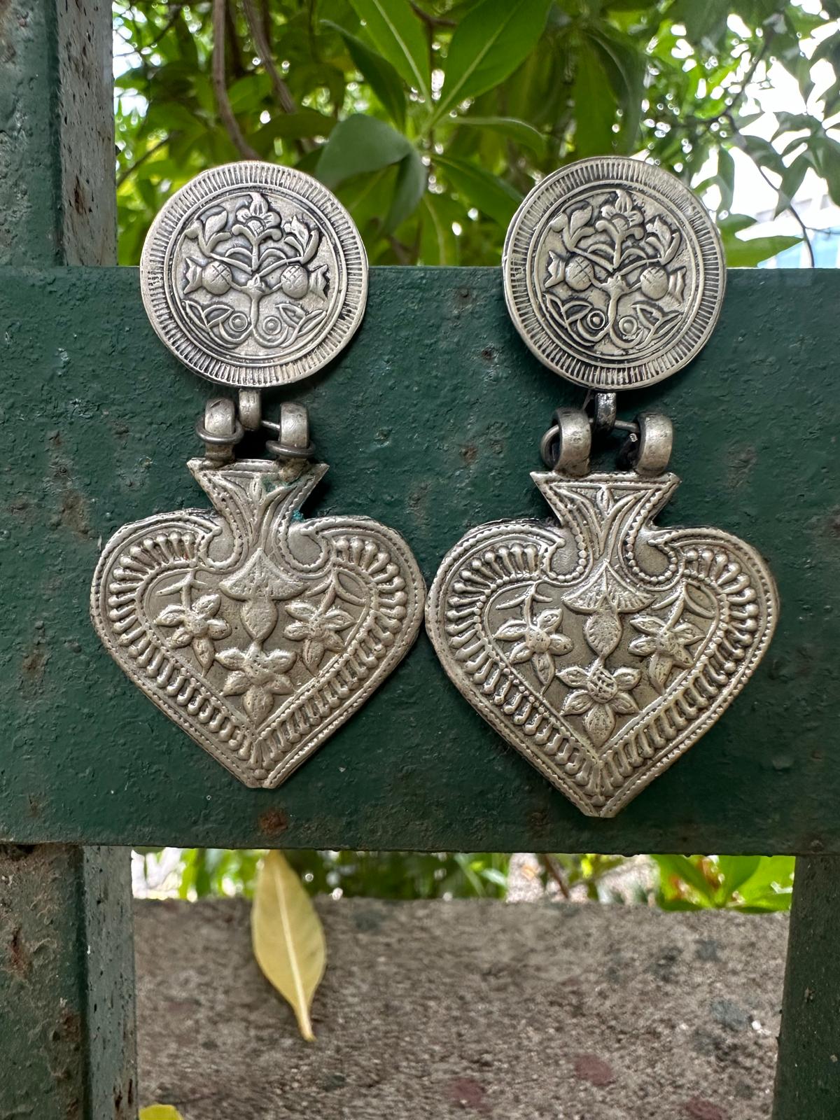 Tribal Floral Silver Dangler