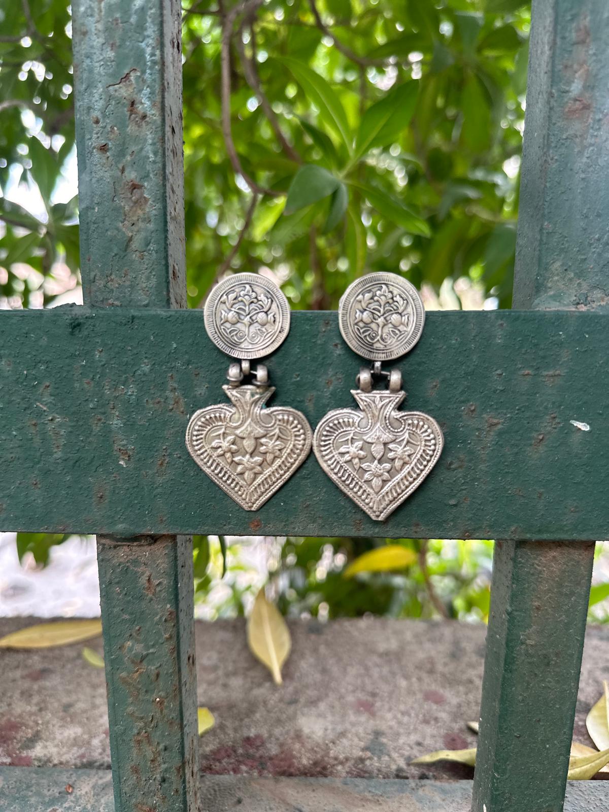 Tribal Floral Silver Dangler