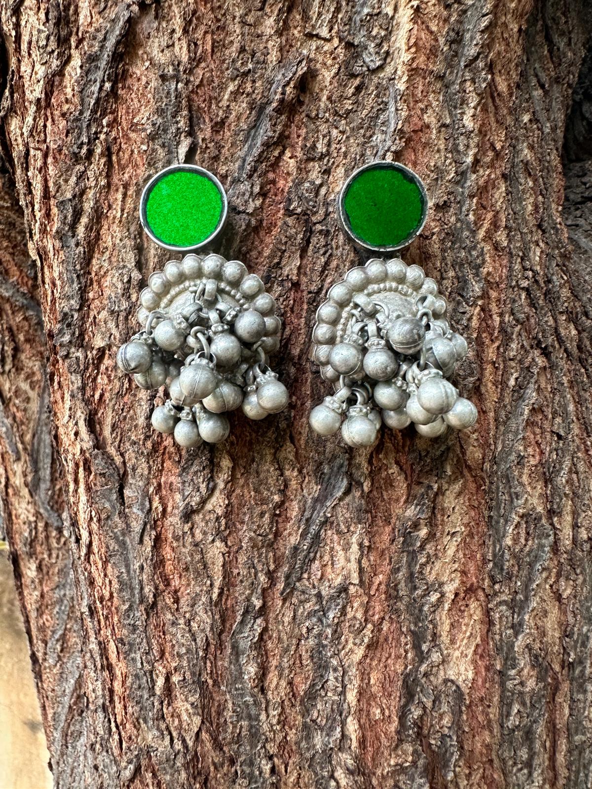 Green Mirror Vintage Ghungroo Earring
