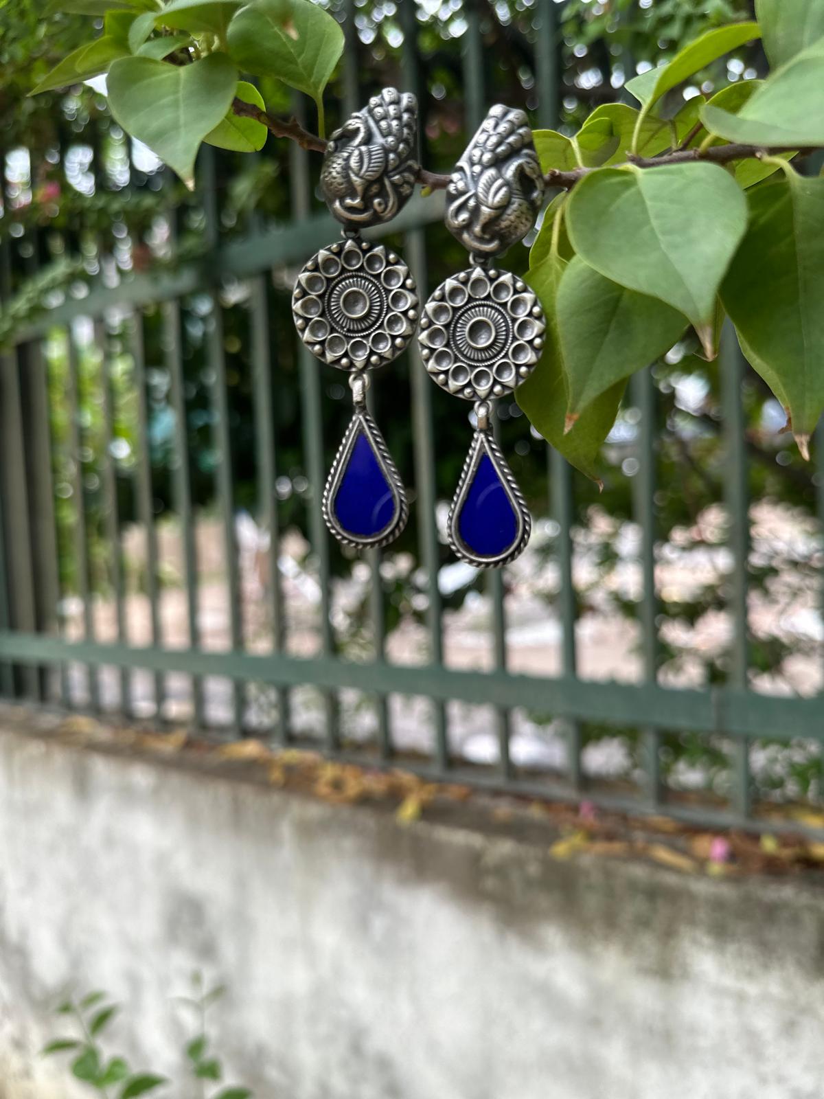 Blue Mirror Peacock Motif Dangler