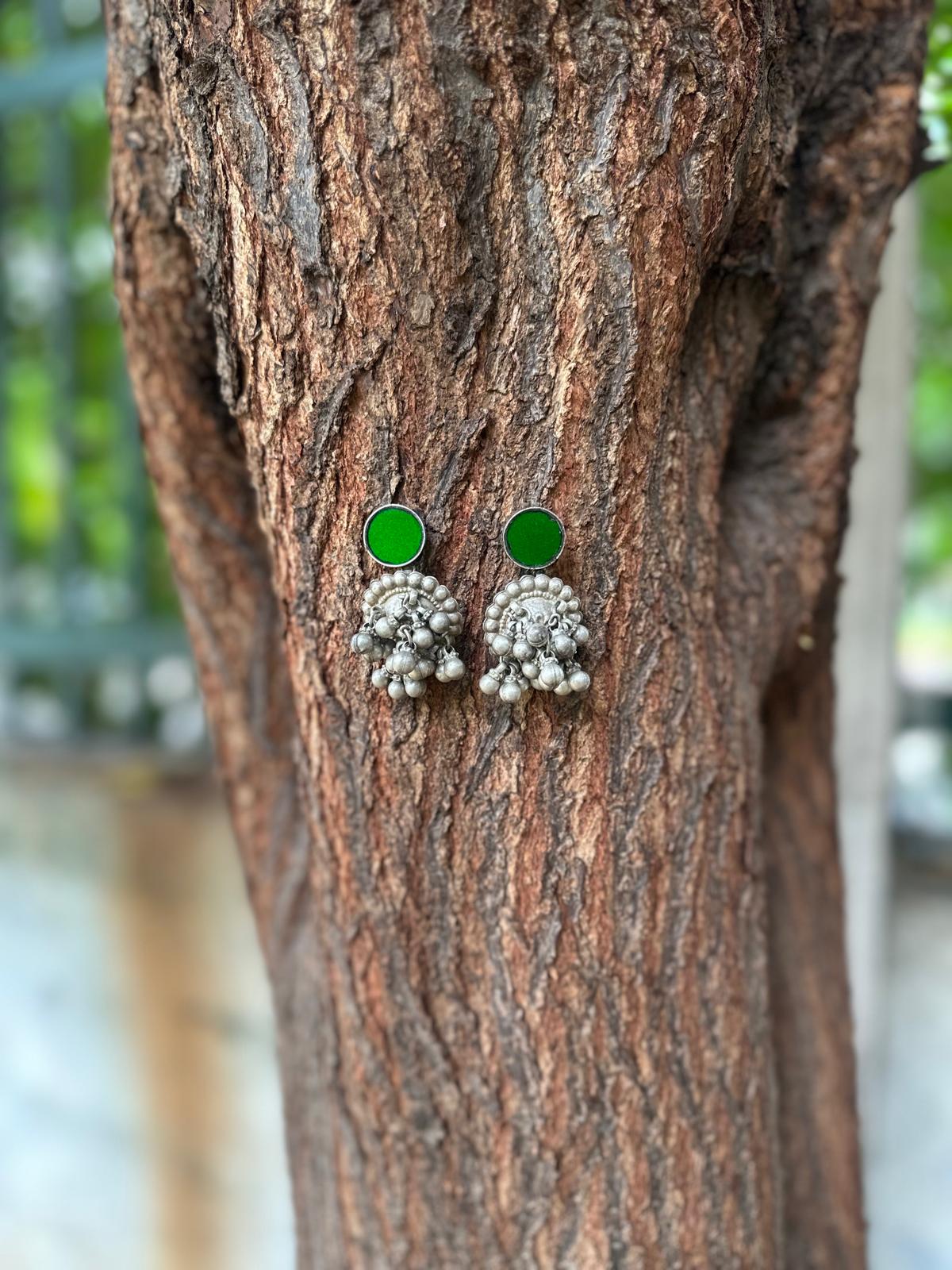 Green Mirror Vintage Ghungroo Earring